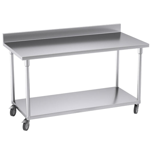 SOGA 150cm Commercial Catering Kitchen Stainless Steel Prep Work Bench Table with Backsplash and Caster Wheels $ 933.50