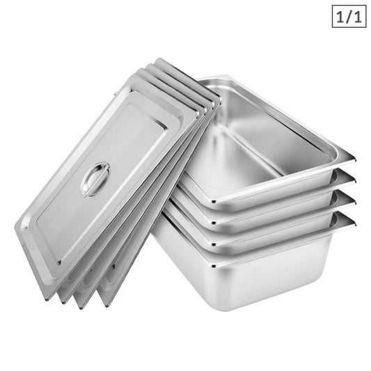 SOGA 4X Gastronorm GN Pan Full Size 1/1 GN Pan 15cm Deep Stainless Steel Tray With Lid $ 177.90