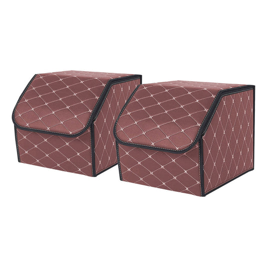 SOGA 2X Leather Car Boot Collapsible Foldable Trunk Cargo Organizer Portable Storage Box Coffee/Gold Stitch Small $ 75.50