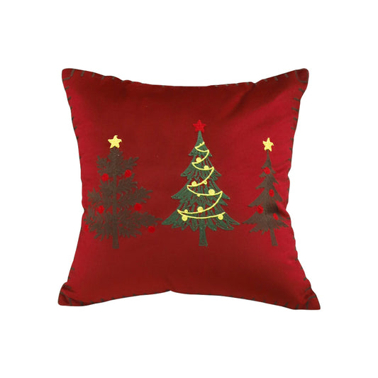 SOGA 45cm Burgundy Red Throw Pillow with Three Embroidered Christmas Trees Festive Holiday Square Cushion Home Decor $ 52.50