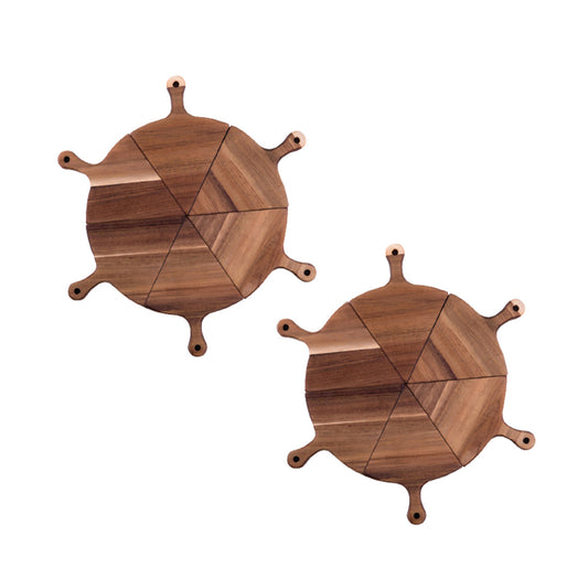SOGA 2X 6 pcs Brown Round Divisible Wood Pizza Server Food Plate Board Pizza Paddle Cutting Board Home Decor $ 129.50