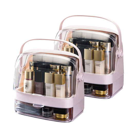 SOGA 2X 2 Tier Pink Countertop Makeup Cosmetic Storage Organiser Skincare Holder Jewelry Storage Box with Handle $ 101.50