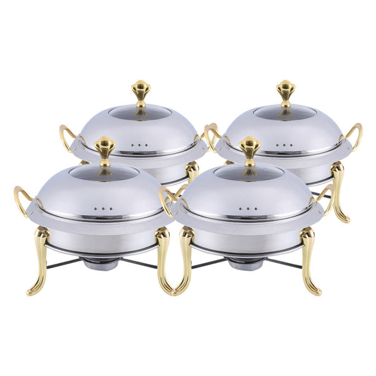 SOGA 4X Stainless Steel Gold Accents Round Buffet Chafing Dish Cater Food Warmer Chafer with Glass Top Lid $ 388.50