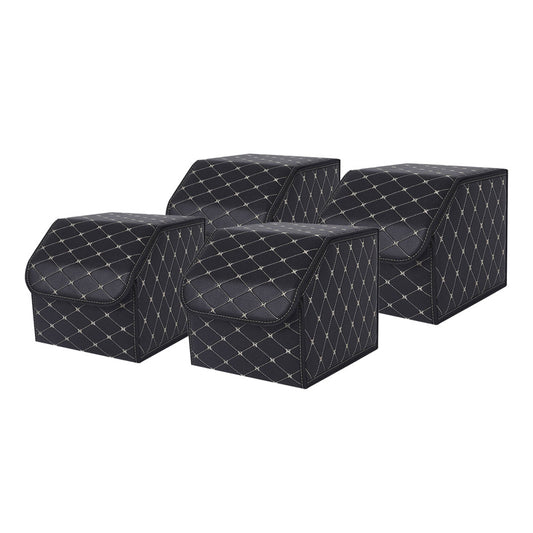 SOGA 4X Leather Car Boot Collapsible Foldable Trunk Cargo Organizer Portable Storage Box Black/Gold Stitch Small $ 147.90