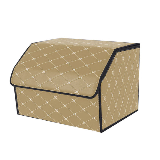 SOGA Leather Car Boot Collapsible Foldable Trunk Cargo Organizer Portable Storage Box Beige/Gold Stitch Medium $ 44.50