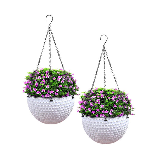 SOGA 2X White Large Hanging Resin Flower Pot Self Watering Basket Planter $ 79.90