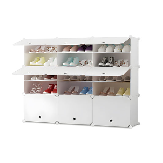 SOGA 5 Tier 3 Column White Shoe Rack Organizer Sneaker Footwear Storage Stackable Stand Cabinet Portable Wardrobe with Cover