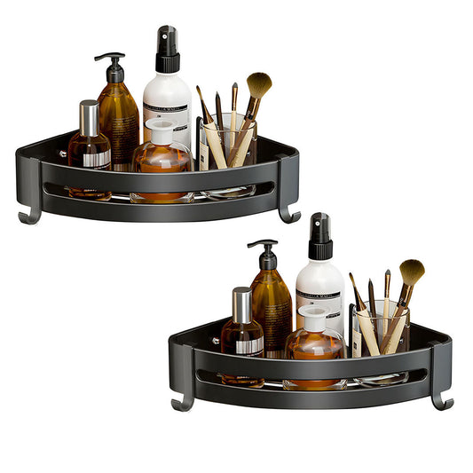 SOGA 2X Black Wall-Mounted Triangular Bathroom Storage Corner Vanity Organiser Space Saving Adhesive Shelf Rack with Hooks $ 68.90