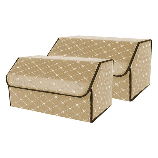 SOGA 2X Leather Car Boot Collapsible Foldable Trunk Cargo Organizer Portable Storage Box Beige/Gold Stitch Large $ 92.90
