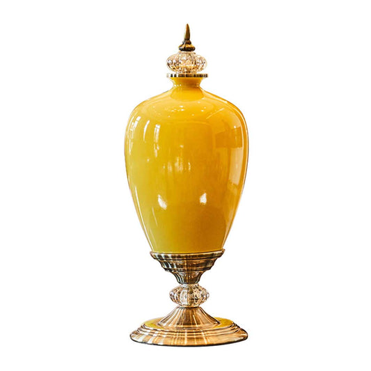 SOGA 42cm Ceramic Oval Flower Vase with Gold Metal Base Yellow $ 188.90