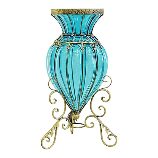 SOGA Blue Colored European Glass Floor Home Decor Flower Vase with Metal Stand $ 144.50