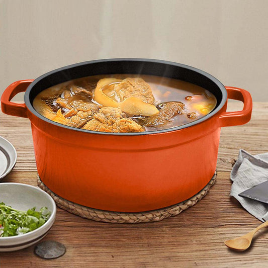 SOGA 2X Cast Iron 26cm Enamel Porcelain Stewpot Casserole Stew Cooking Pot With Lid Orange