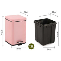 SOGA Foot Pedal Stainless Steel Rubbish Recycling Garbage Waste Trash Bin Square 12L Pink