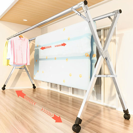SOGA 1.6m Portable Standing Clothes Drying Rack Foldable Space-Saving Laundry Holder with Wheels