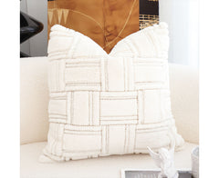 SOGA 45cm Bohemian Cream Tufted Grid Pattern Decorative Throw Pillow