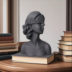 SOGA 36cm Black Resin Sculpture – Blindfold Lady Bust Home Decor