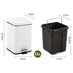 SOGA 4X Foot Pedal Stainless Steel Rubbish Recycling Garbage Waste Trash Bin Square 12L White