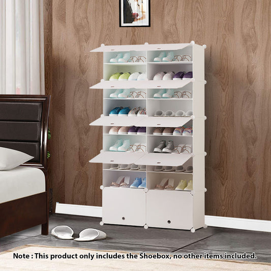SOGA 9 Tier 2 Column White Shoe Rack Organizer Sneaker Footwear Storage Stackable Stand Cabinet Portable Wardrobe with Cover