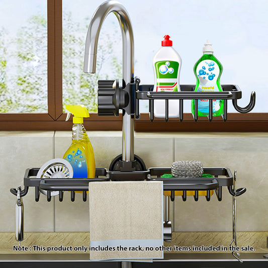 SOGA 2X Black Kitchen Sink Organiser Faucet Soap Sponge Caddy Rack Drainer with Towel Bar Holder