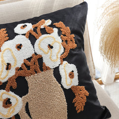 SOGA 45cm Black Brown White Floral Bouquet Embroidered Throw Pillow