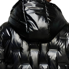 abbee Black Winter Hooded Glossy Down Jacket Stylish Lightweight Quilted Warm Puffer Coat