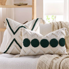 SOGA 30cm Cream Green Circle Pom Chevron Tassel Decorative Pillow $ 72