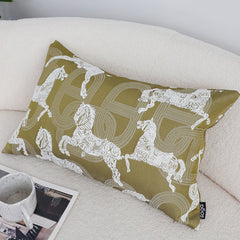 SOGA 35cm Vintage Olive Green White Horse Pattern Throw Pillow