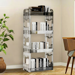 SOGA 2X 38x24x90cm Clear 4 Tier Bookshelf & Cosmetic Storage Organizer Trolley Rack
