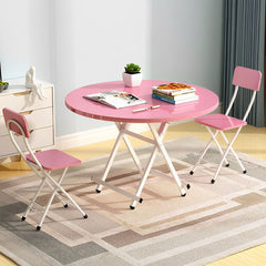 SOGA Pink Dining Table Portable Round Surface Space Saving Folding Desk Home Decor
