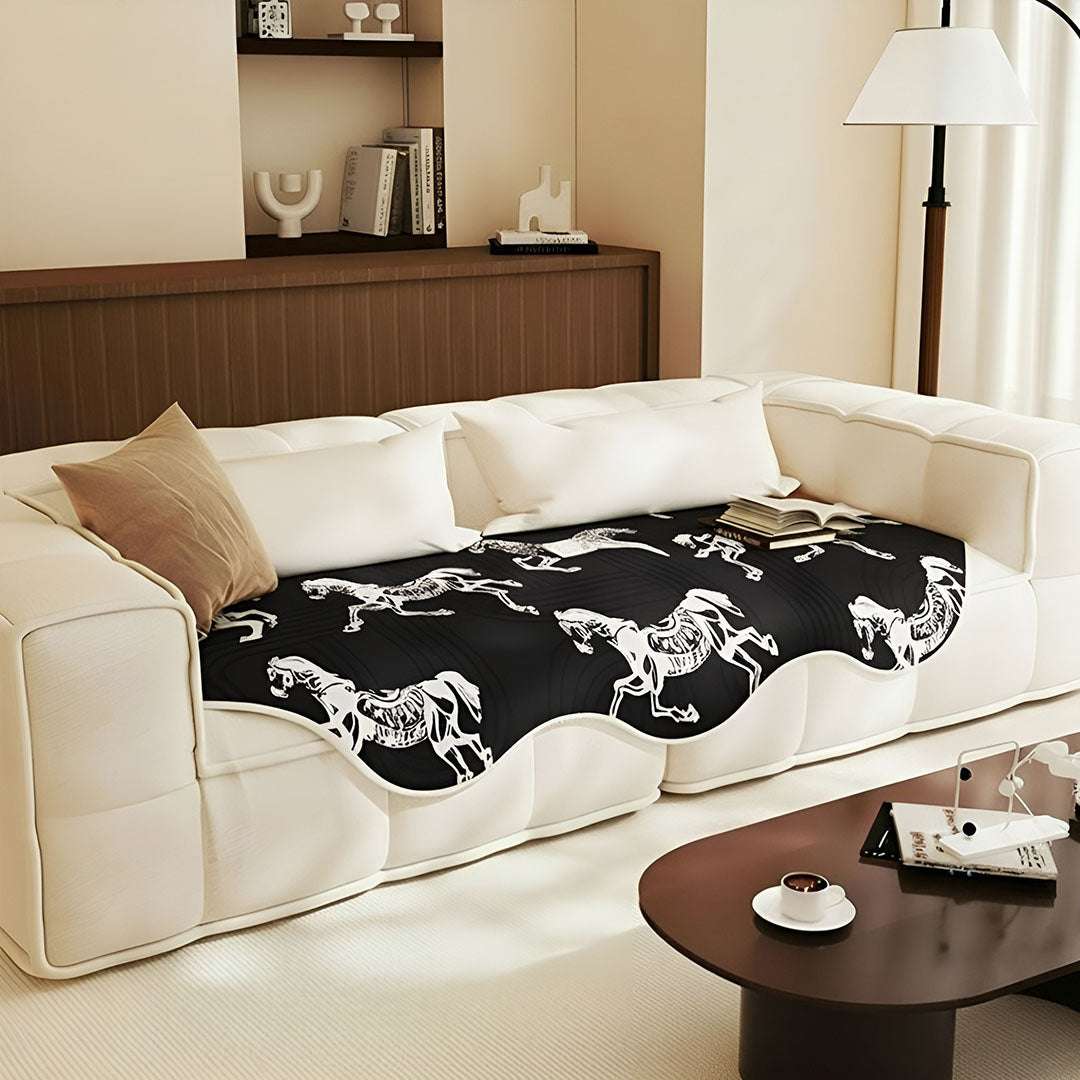 SOGA Four-Seater Black Horse Print 90x260cm Throw Blanket Sofa Cover $ 144