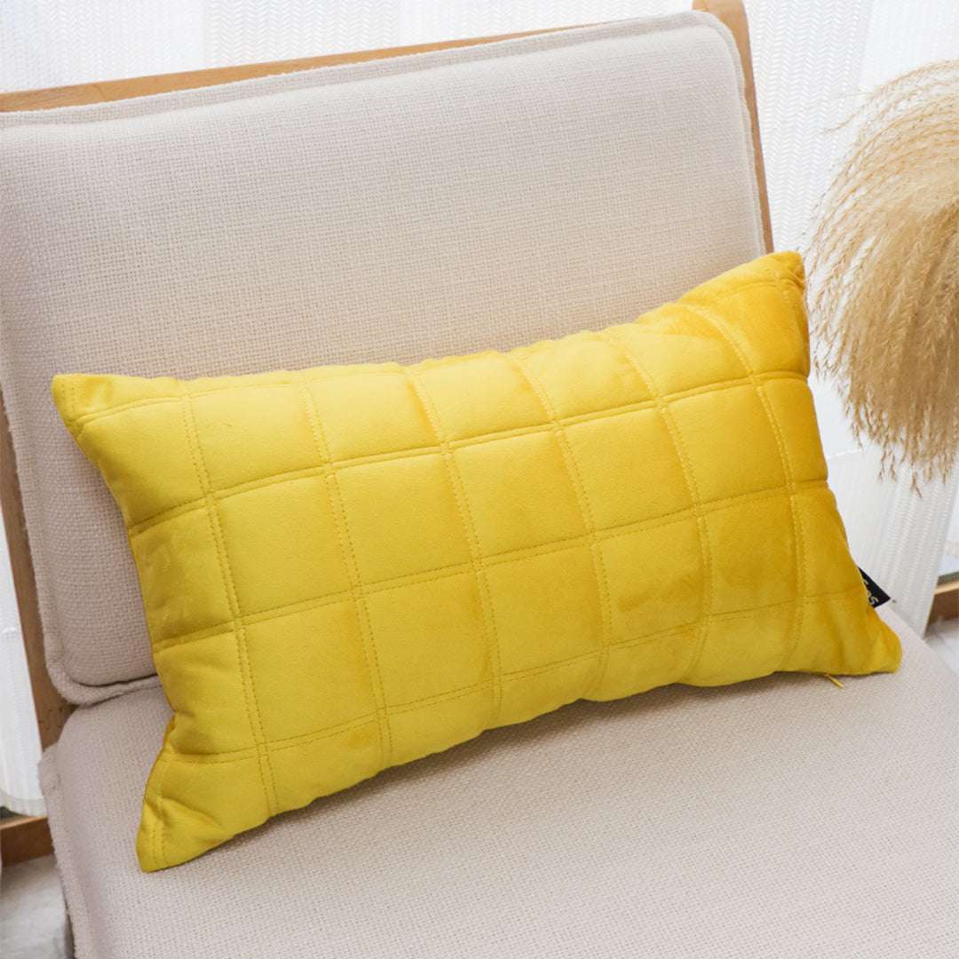 SOGA 30cm Yellow Quilted Grid Pattern Decorative Throw Pillow $ 61