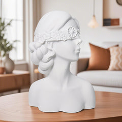 SOGA 36cm White Resin Sculpture – Blindfold Lady Bust Home Decor