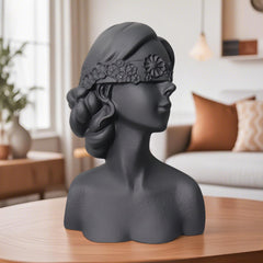 SOGA 36cm Black Resin Sculpture – Blindfold Lady Bust Home Decor