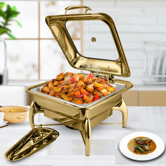 SOGA 2X Gold Plated Stainless Steel Square Chafing Dish Tray Buffet Cater Food Warmer Chafer with Top Lid