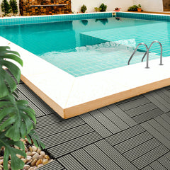 SOGA 2X 11 pcs Grey DIY Wooden Composite Decking Tiles Garden Outdoor Backyard Flooring Home Decor