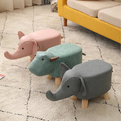 SOGA 2X Pink Children Bench Deer Character Round Ottoman Stool Soft Small Comfy Seat Home Decor