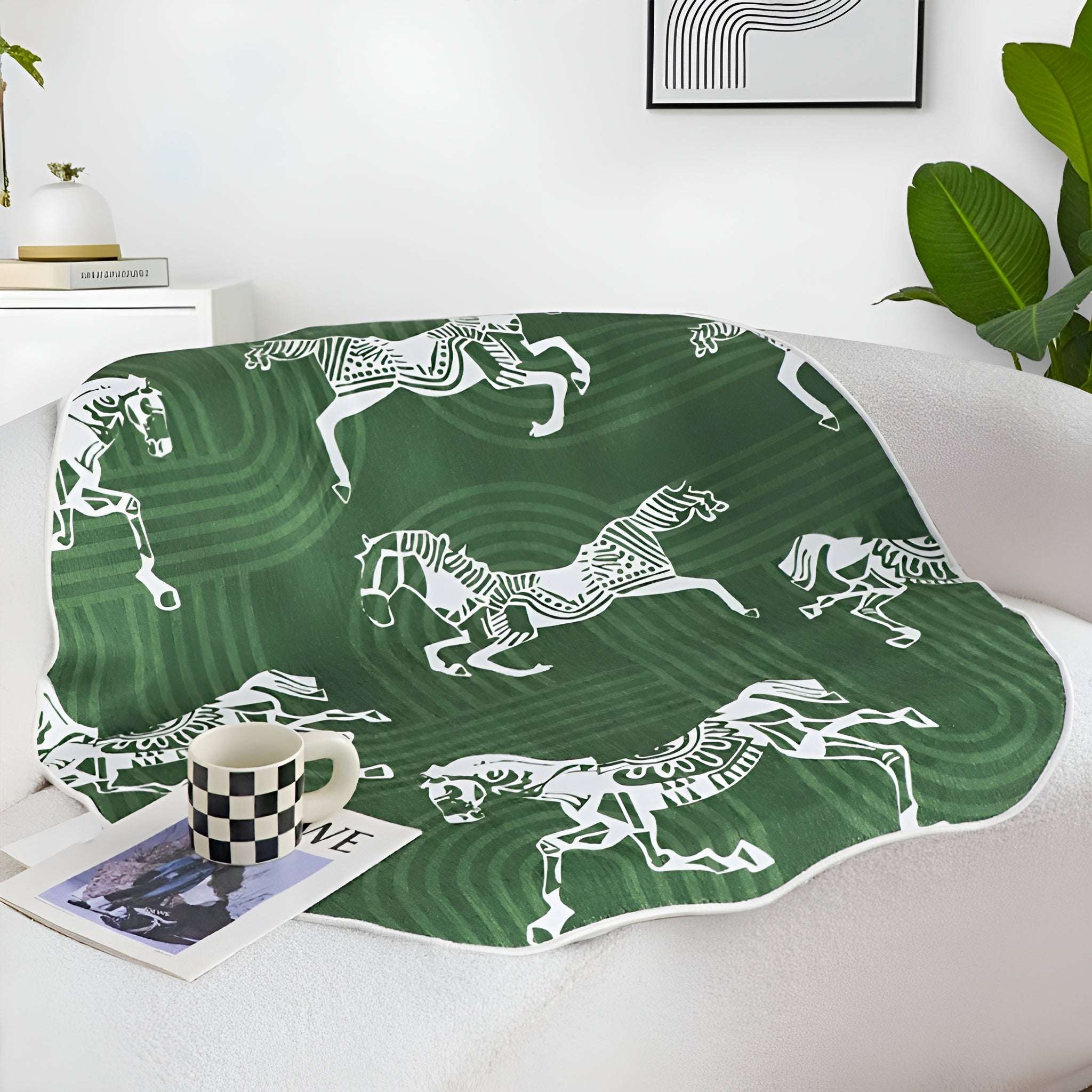 SOGA One-Seater Green Horse Print 90x90cm Throw Blanket Sofa Cover $ 91