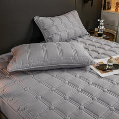 SOGA Grey 183cm Wide Mattress Cover Thick Quilted Stretchable Bed Spread Sheet Protector with Pillow Covers