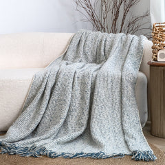 SOGA Light Blue-Gray Tassel Throw Blanket 160x200cm Soft Polyester
