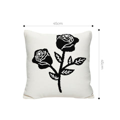 SOGA 45cm White Black Rose Floral Embroidered Throw Pillow