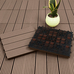 SOGA 11 pcs Light Chocolate DIY Wooden Composite Decking Tiles Garden Outdoor Backyard Flooring Home Decor