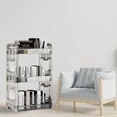 SOGA 2X 38x24cm Clear 3 Tier Bookshelf & Cosmetic Storage Organizer Trolley Rack