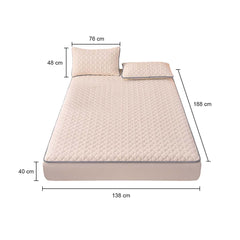 SOGA Beige 138cm Wide Mattress Cover Thick Quilted Fleece Stretchable Clover Design Bed Spread Sheet Protector with Pillow Covers