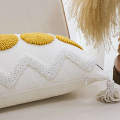 SOGA 30cm Cream Yellow Circle Pom Chevron Tassel Decorative Pillow $ 72