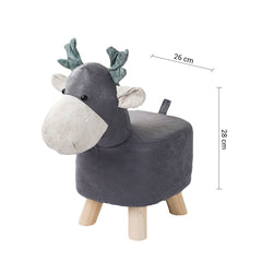 SOGA 2X Grey Children Bench Deer Character Round Ottoman Stool Soft Small Comfy Seat Home Decor