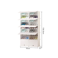 SOGA 9 Tier 2 Column White Shoe Rack Organizer Sneaker Footwear Storage Stackable Stand Cabinet Portable Wardrobe with Cover