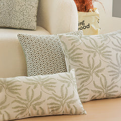 SOGA 35cm Botanical Green Fern Leaf Embroidered Decorative Throw Pillow