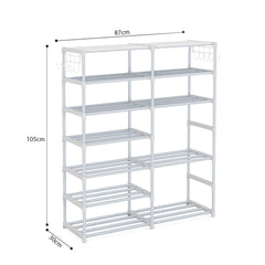 SOGA 12-Shelf Tier Shoe Storage Shelf Space-Saving Caddy Rack Organiser with Side Hooks White