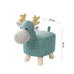 SOGA 2X Green Children Bench Deer Character Round Ottoman Stool Soft Small Comfy Seat Home Decor