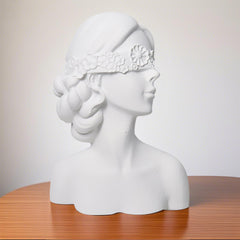 SOGA 36cm White Resin Sculpture – Blindfold Lady Bust Home Decor